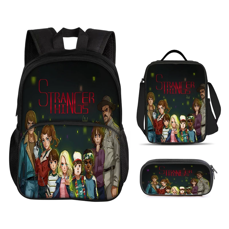 

Stranger Things 3 pcs set Child School Student Backpack with Lunch Bags ,Pencil Bags ,School Bags for Boys Girls Best Gift