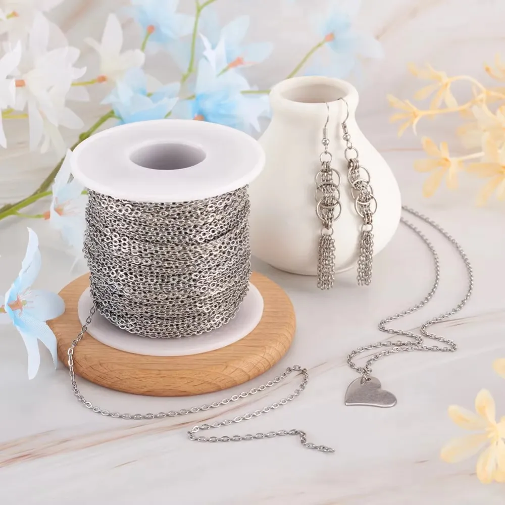 

50 м/рулон, кабельные цепи из нержавеющей стали, паяные звенья, цепи с катушкой для DIY браслета ручной работы, ожерелья, ювелирные аксессуары