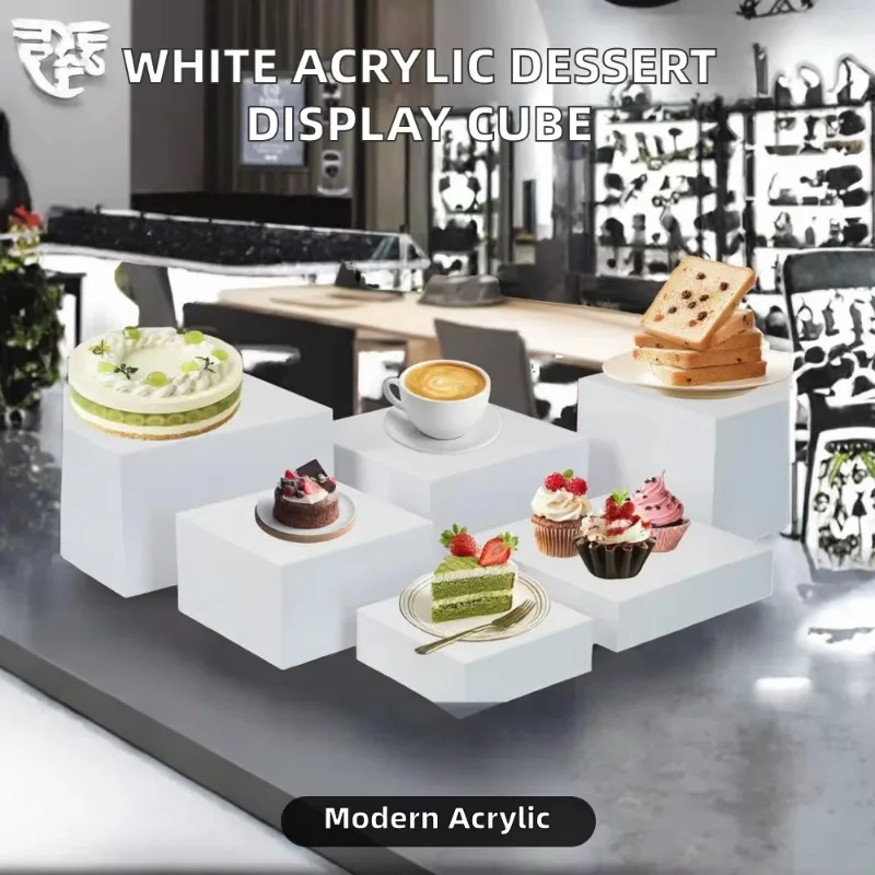 Modern White Acrylic Recyclable Nesting Dessert Riser Cube Display Box Food Display Stands for Wedding Parties