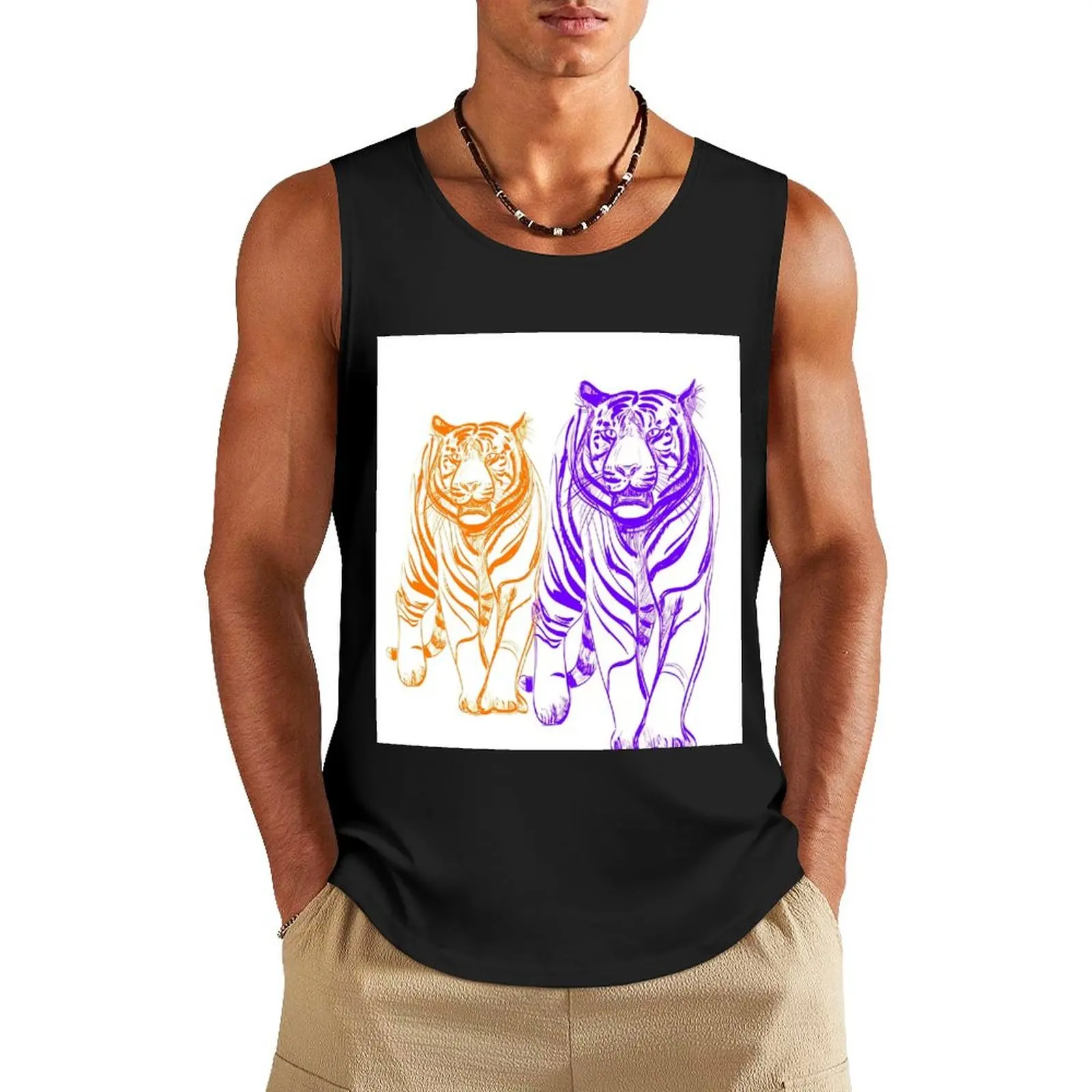 

Tigers Purple and Orange Tank Top sleeveless Men's t-shirts Men's sleeveless gym shirts