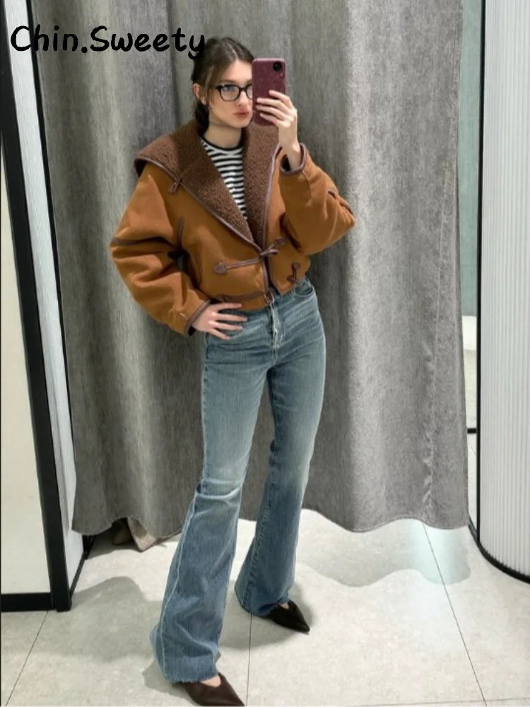 

Street Fur Spliced Leather Hooded Coats Lapel Full Sleeve Single Breasted Zipper Pockets Jacket 2025 Autumn Winter Lady Outwear