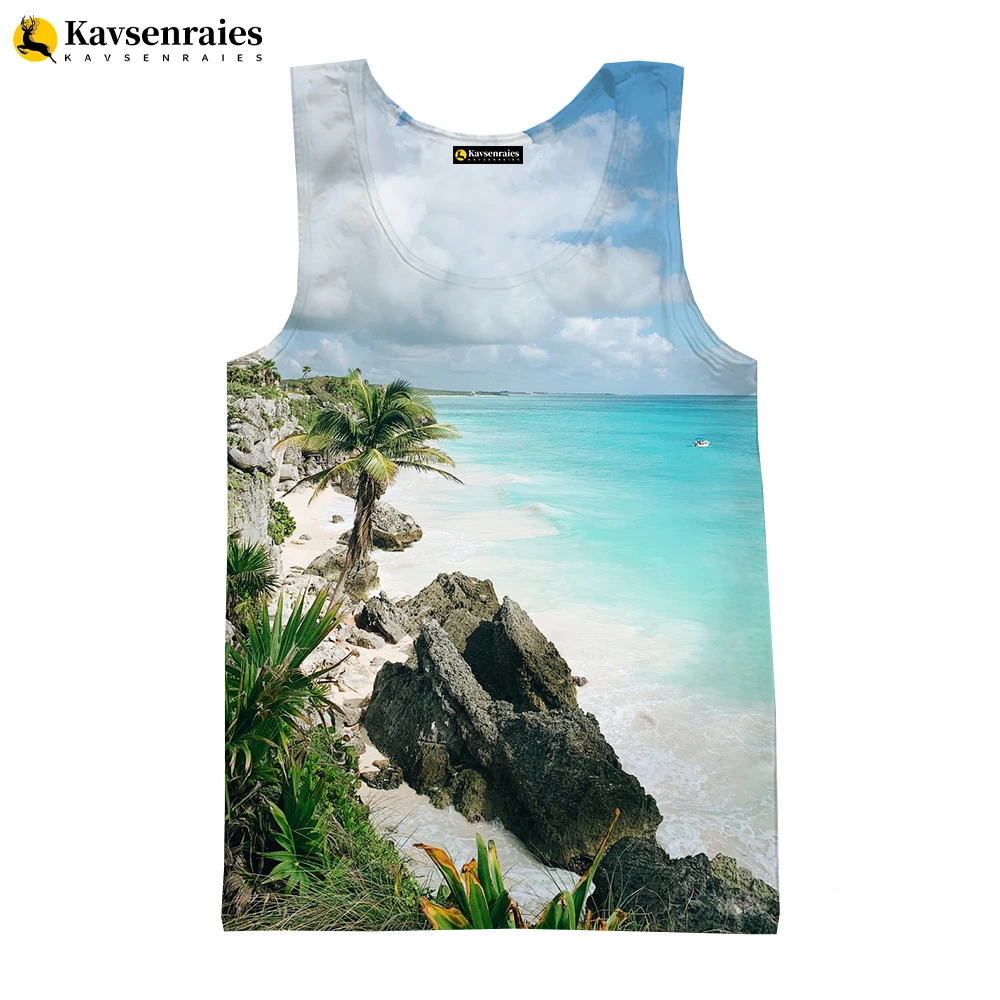 

2022 New Fashion Palm Tree Beach Sea Men's Tank Tops Hip Hop Casual Fitness Bodybuilding Gym Muscle Men Sleeveless Vest Shirt