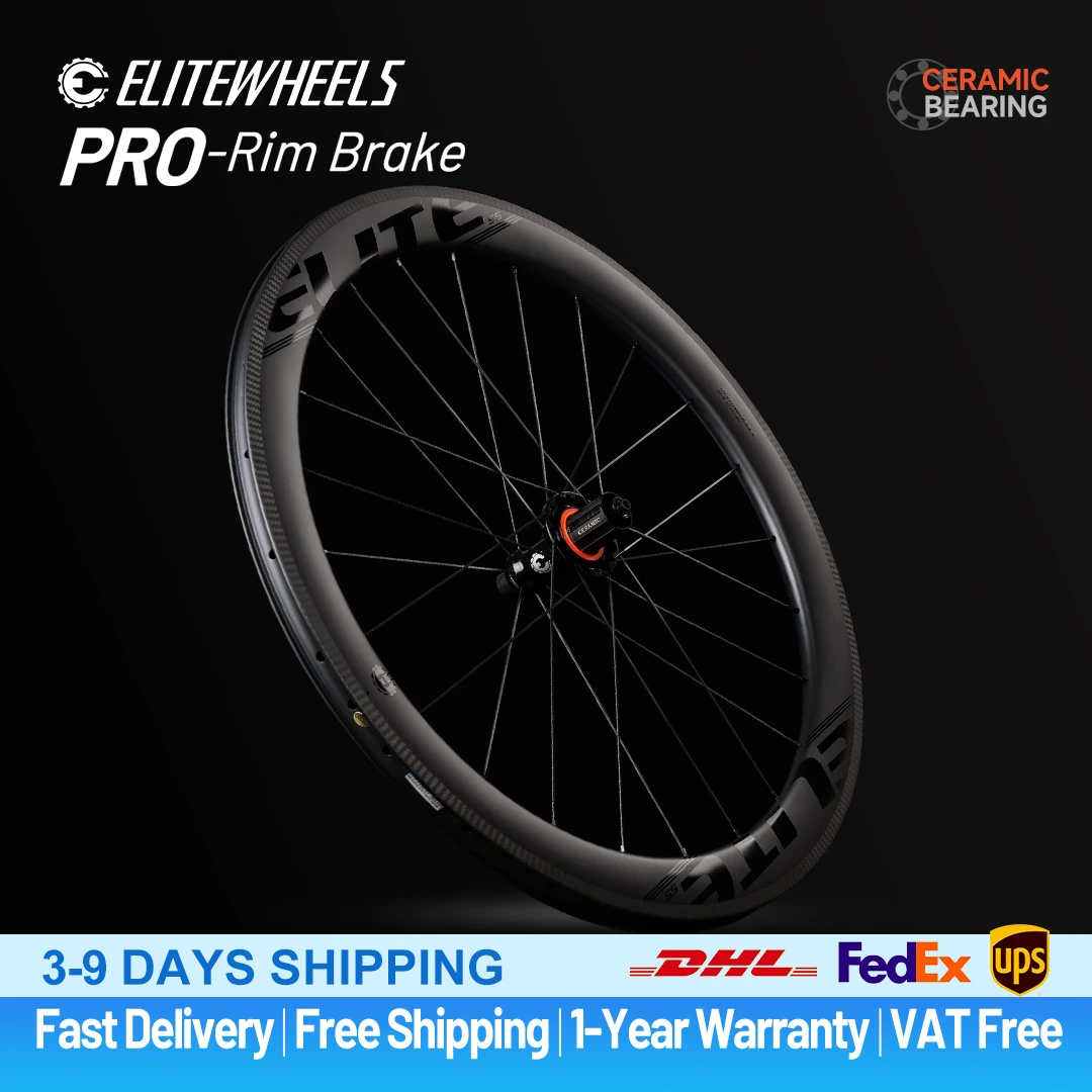 Ruedas de carbono para carretera ELITEWHEELS PRO 700C R10 con rodamientos cerámicos o buje normal 20-24H Clincher Tubeless para juego de ruedas de ciclismo