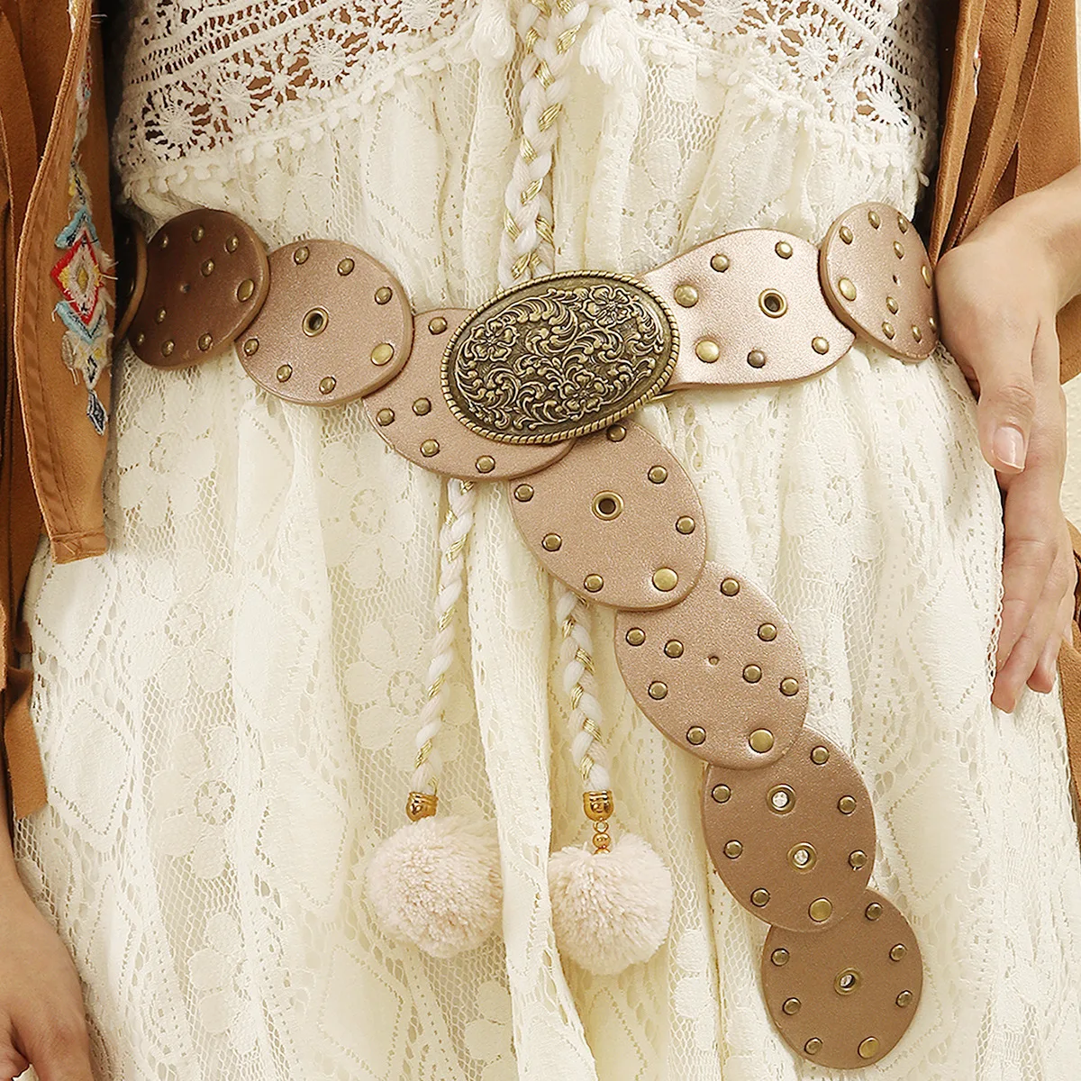 

HongLuan винтажные темно-золотые джинсы в стиле панк с заклепками, женский ремень со стразами, богемный ретро-модный кожаный ремень с заклепками для женщин, роскошные