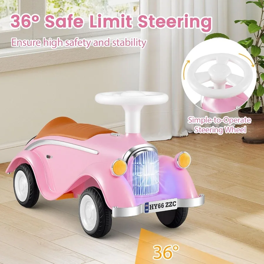 ركوب على سيارة الدفع للأطفال الصغار سيارة منزلقة من القدم إلى الأرض مع صوت عجلة القيادة وتخزين تحت المقعد بدون بطاريات ركوب O