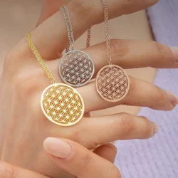 Flower of Life Stainless Steel Pendant Necklace, Simple Fashion Gift for Girlfriend, Mom, Perfect Wearable Jewelry, New Product,