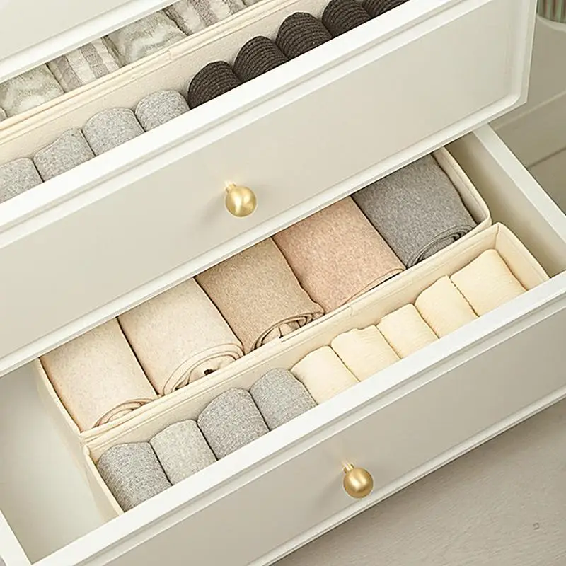 Narrow Foldable Fabric Clothes Storage Boxes Narrow Storage Bins Stable Sock Underwear Organizer for Drawer  Closet Countertop