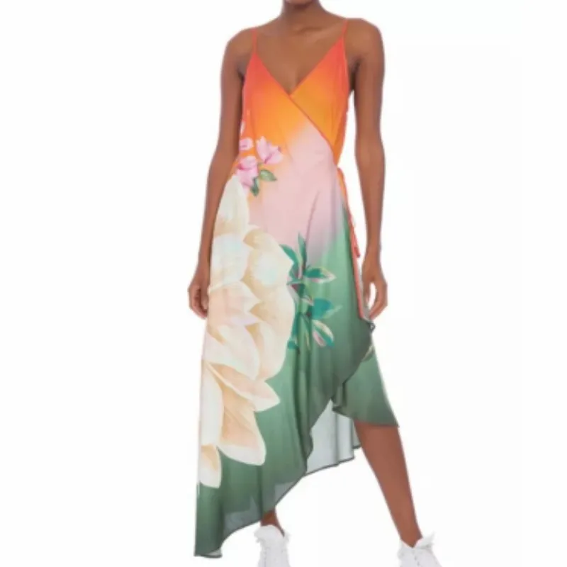 Nuevo traje de baño de una pieza con falda sin mangas estampada para mujer