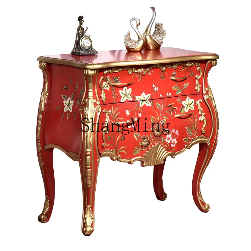 

ZYY hand-painted gilt locker, living room painted side cabinet, retro decorative entrance large storage cabinet