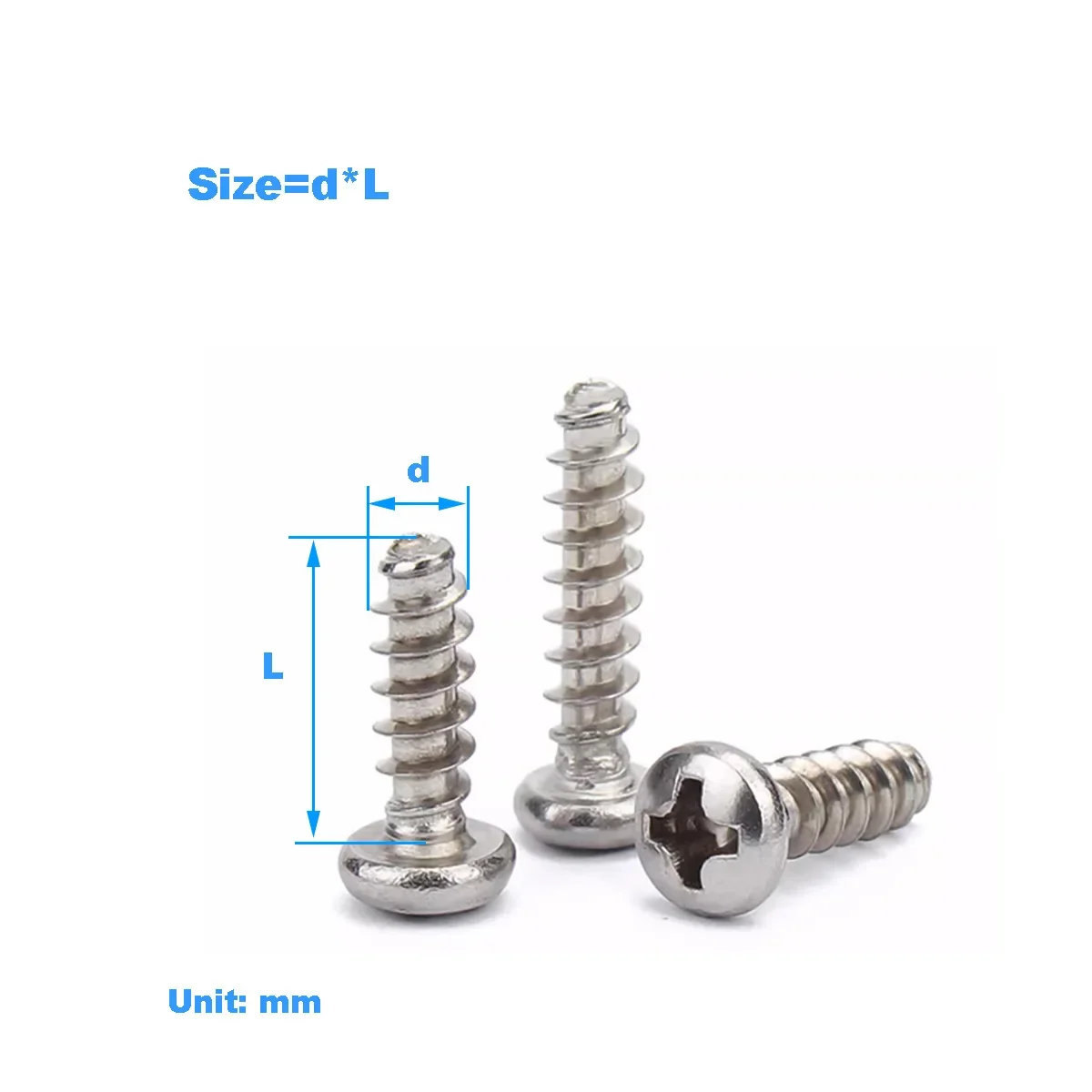 

304 Stainless Steel Pan Head Cross Screw / Round Head Flat Tail Self Tapping Screw M1-M4