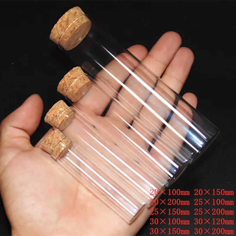 5Pcs Clear Glass Test Tube DIA 20/25/30mm Length 100/120/150/200mm Flat Bottom Test Tube With Cork