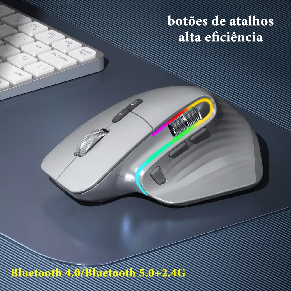 

Recarregável Mouse de computador sem fio Bluetooth Silêncio ergonômico RGB USB-C 5 DPI 9 Botões de atalho 2.4G Mouses ópticos