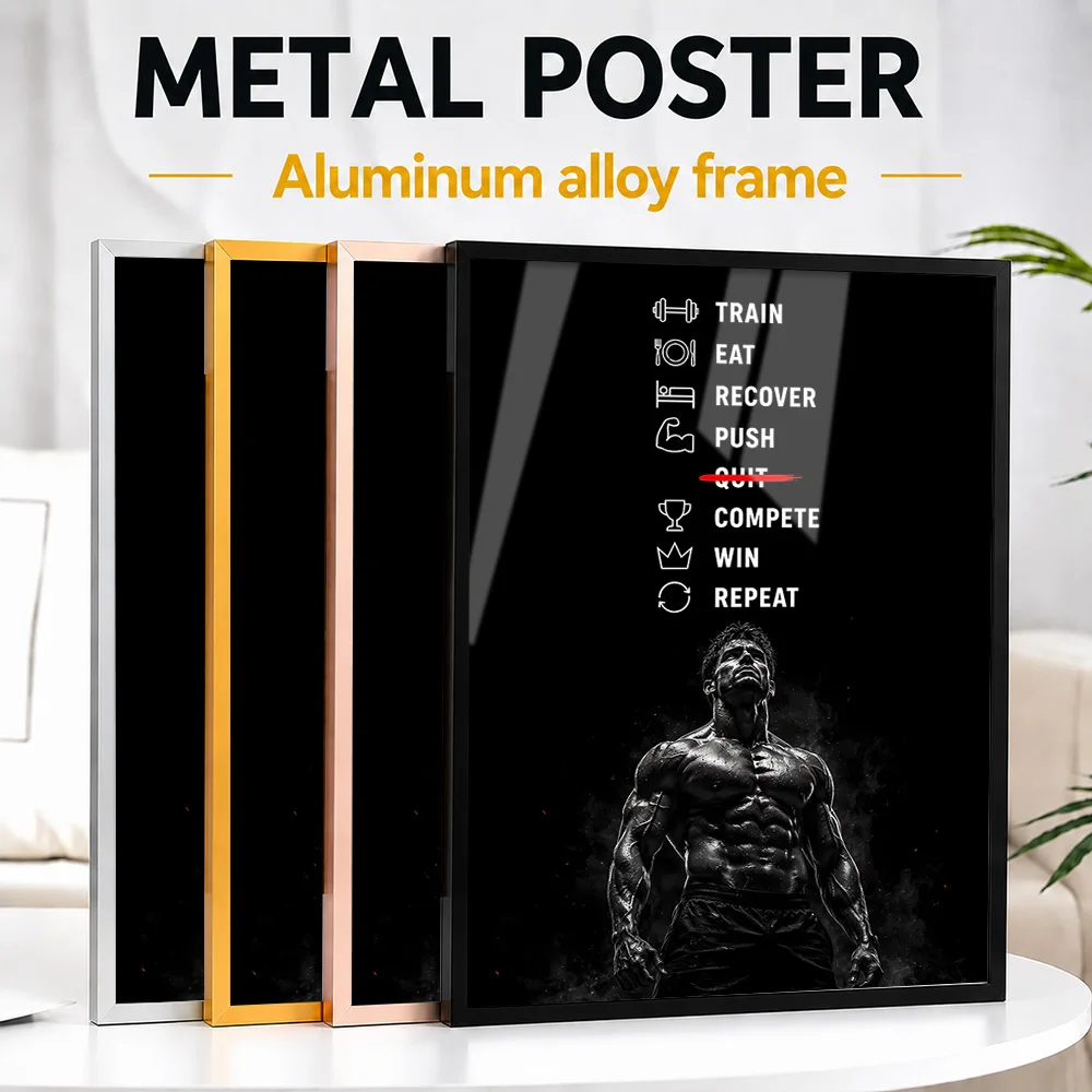 Fitness Motivation Cycle Framed Metal Poster Personalized Photo Bold Typography Style Wall Art For Bedroom Unique Athlete Gift