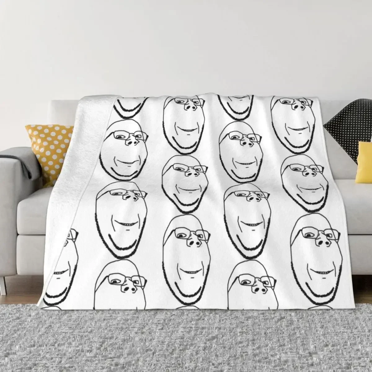 

Cozy Plaid Throw Blanket with Smiling Wojak Soyjak Design Perfect for Dorm Rooms Home Decor Comfort