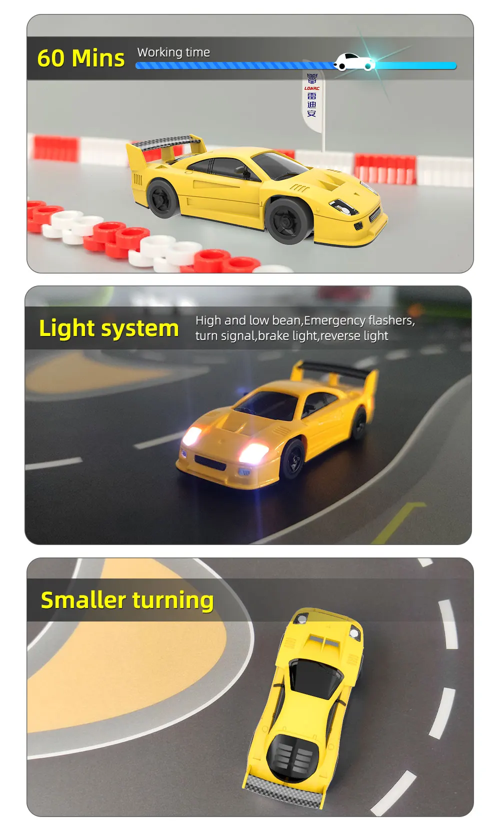 LDARC S100 1:64 1/64 RC Mini Fahrzeug/Rennwagen, CT03 2,4 GHz 10CH Fernbedienung Erwachsene Kinder Spielzeug Geschenk – Detail 4