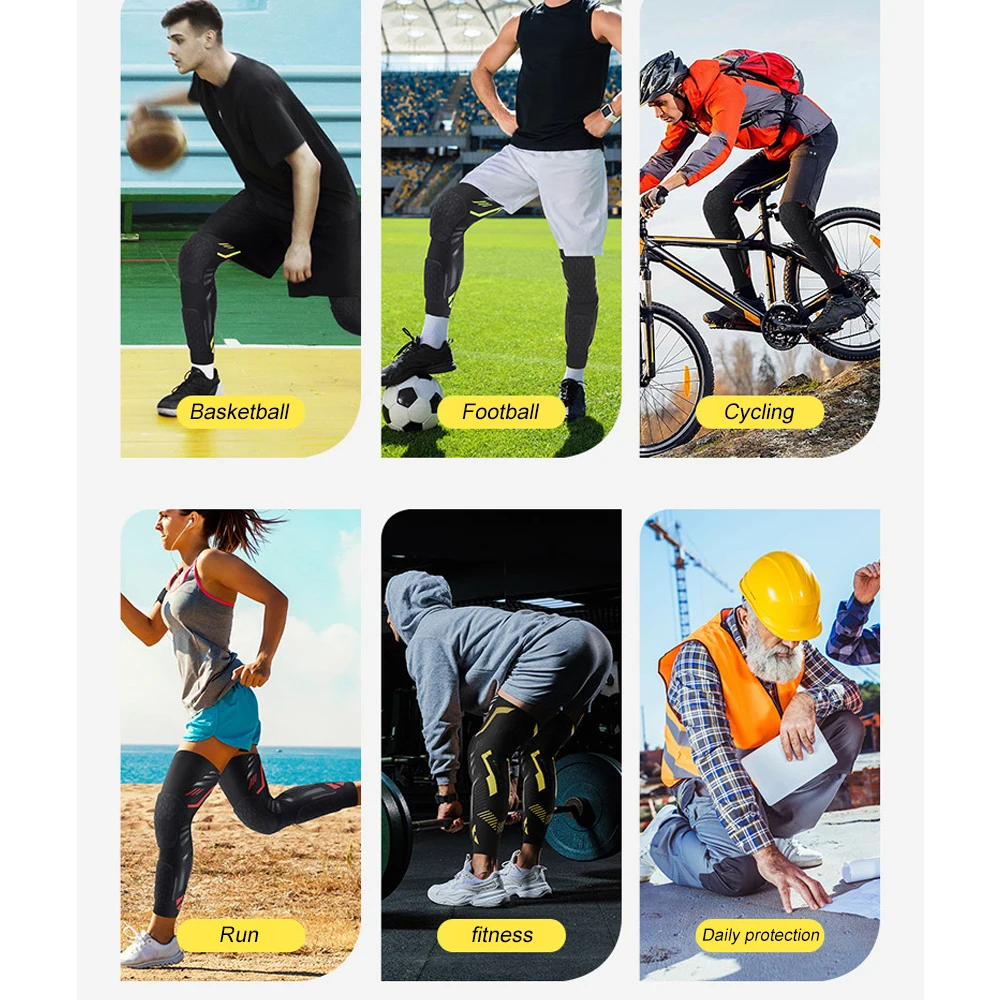 1PCS Padded Knee Compression Sleeves Long Leg Sleeve Calf Protection for Basketbal,Soccer Knee Pads Shin Brace Protective Gear