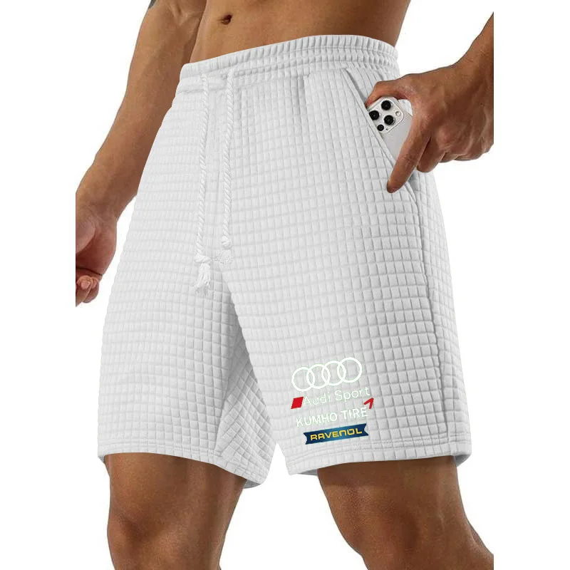 Men's Audi Logo Casual Shorts, With Printed Design, Comfortable and Breathable, Suitable for Outdoor Activities and Beach Wear.