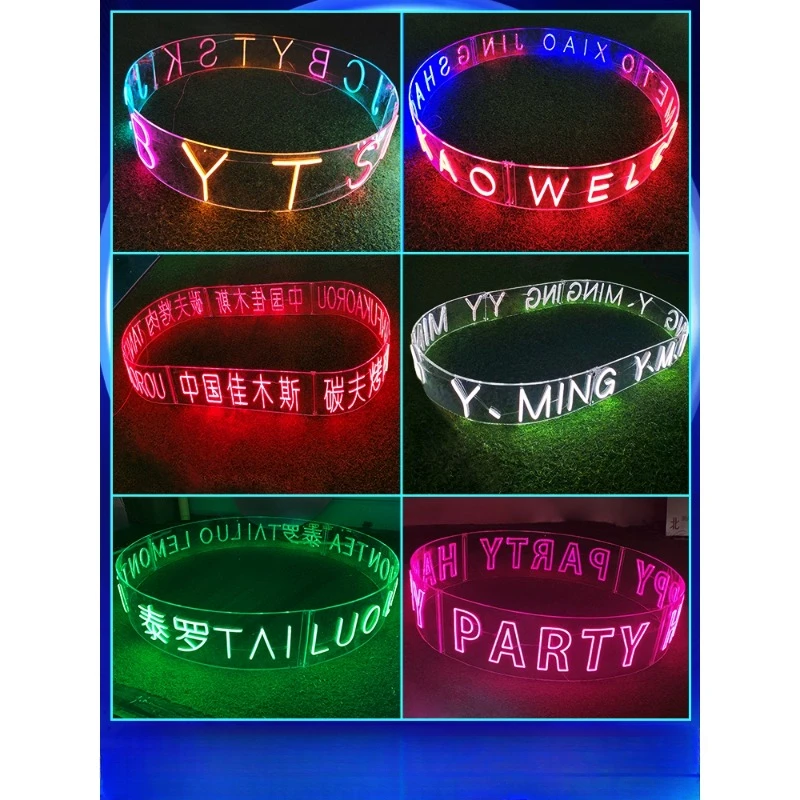 Custom curved neon luminous words custom hanging ring logo net celebrity modeling led advertising bar decoration wall