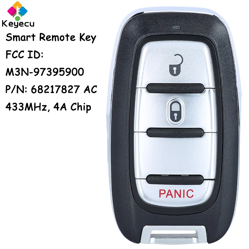 KEYECU Smart Remote Control Car Key With 3 Buttons 433MHz 4A Chip for Chyrsler Pacifica 2017-2021 Fob M3N-97395900, 68217827 AC