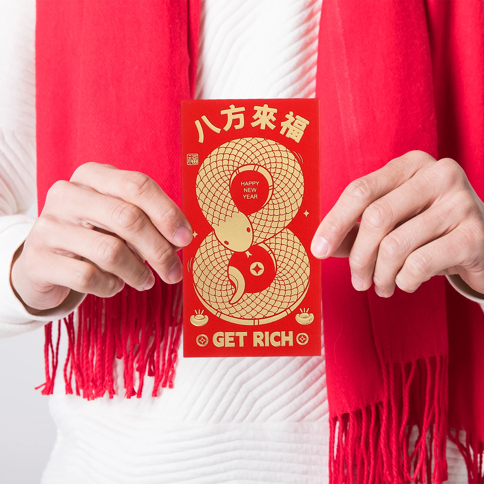 

12pcs Chinese New Glitter Matte Finish Traditional Cash Envelope Wedding Birthday Festival Snake Year Spring Festival Red Packet