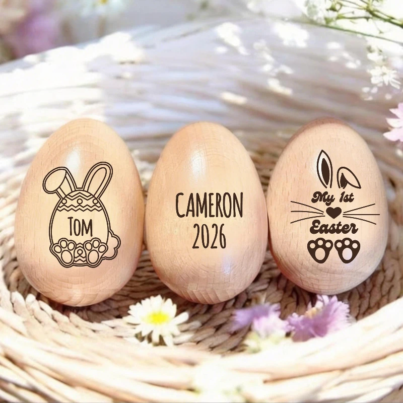

Laser Engraving Personalized Wooden Easter Eggs for Easter Eggs Decor, Wooden Egg Shakers, Easter Gifts for Kids