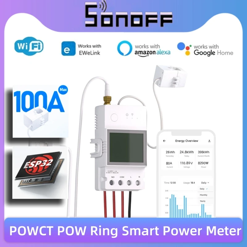 SONOFF POWCT Ring Smart Power Meter Energy Monitor Support Contactor Control EweLink APP Remote Control VIa Alexa Google Home