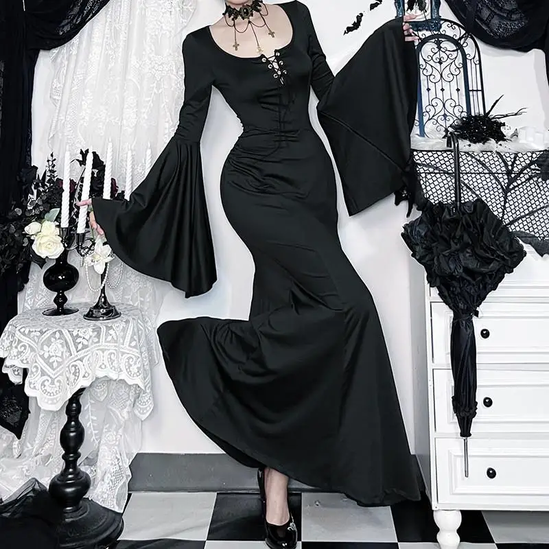 

Gothic Sle Lace Fi Tail Skirt Hot Girl loween Costume Sexy Teen k Theme Polyester Fabric f-length Women's Skirt