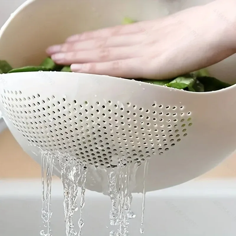 2-In-1 Rice Strainer, Beans Washer Strainers and Colanders - Washing Bowl for Vegetables and Fruits Kitchen Supplies