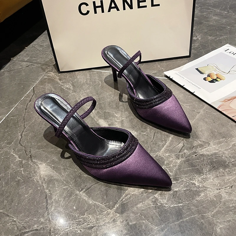 

Женские модные тапочки Baotou, осенние новые блестящие нескользящие износостойкие туфли без шнуровки со средним ртом на высоком каблуке