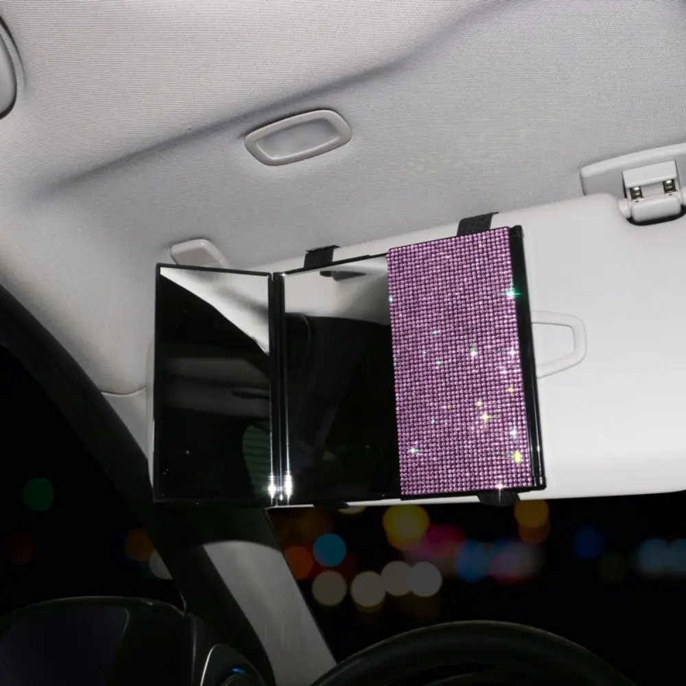 HD Car Sun Visor Vanity Mirror Foldable Diamond Setting Sun Visor Cosmetic Mirror Universal Shiny Car Makeup Mirror