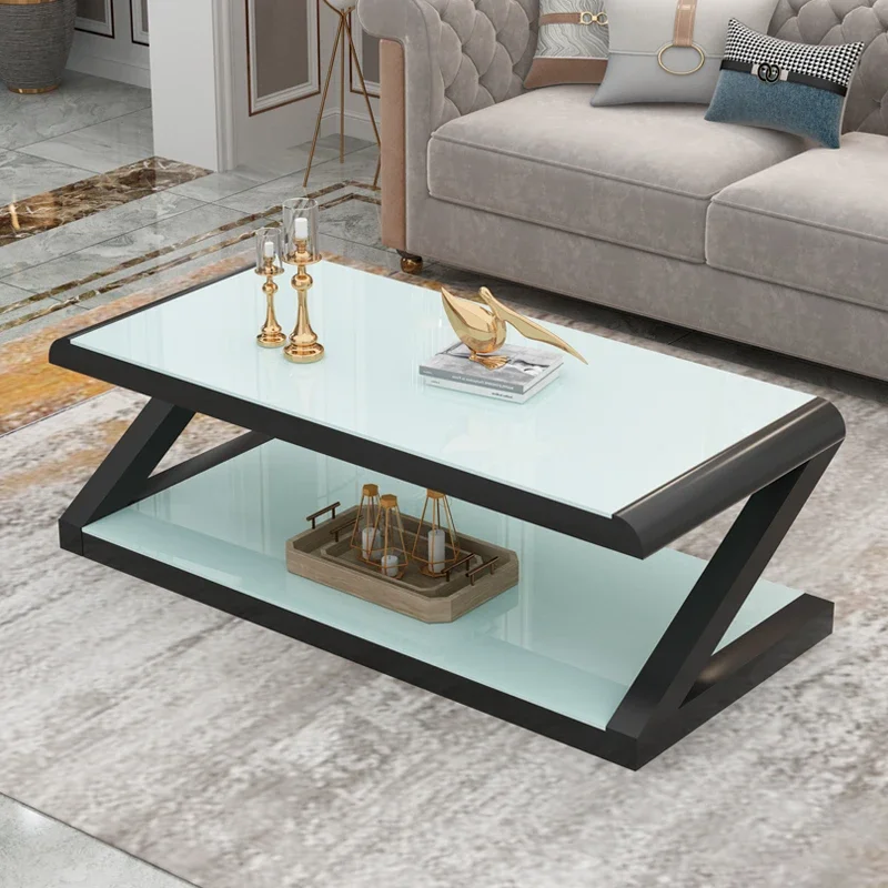 

Rectangle Shelf Coffee Table Black Glass Minimalist Unbreakable Aesthetic Coffee Tables Nordic Square Stolik Kawowy Furnitures