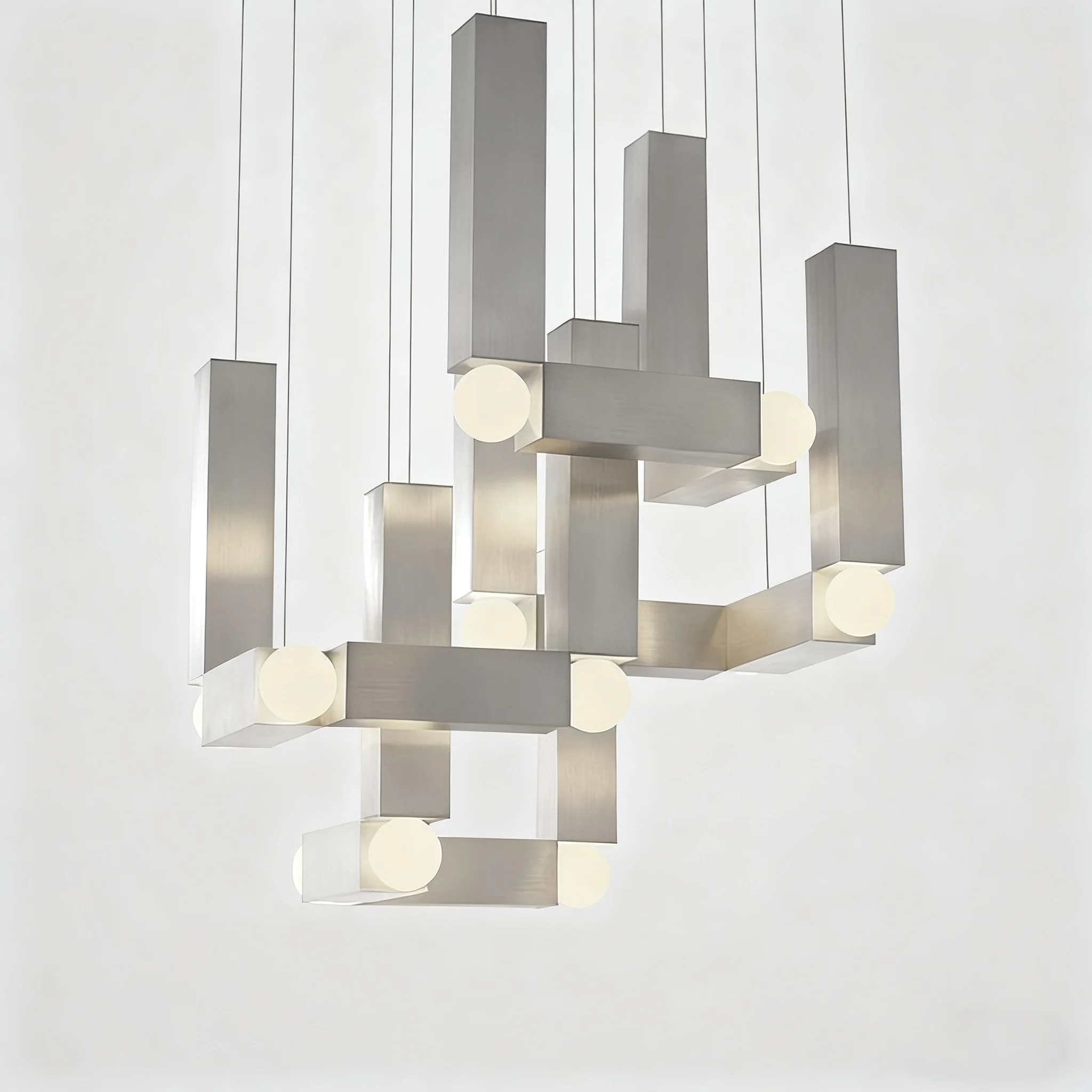 

BOSSEN Luxury Chandelier Glass Silver Aluminum Cube Pendant Light Dimmable 3-Color Changing Custom Size for Villa Interior