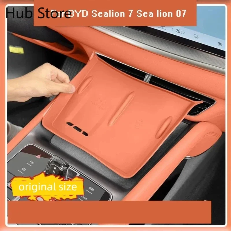 Car Central tray wireless charging silicone pad Non-slip mobile phone Mat TPE water cup holder For BYD Sea Lion 07 EV 2024 2025