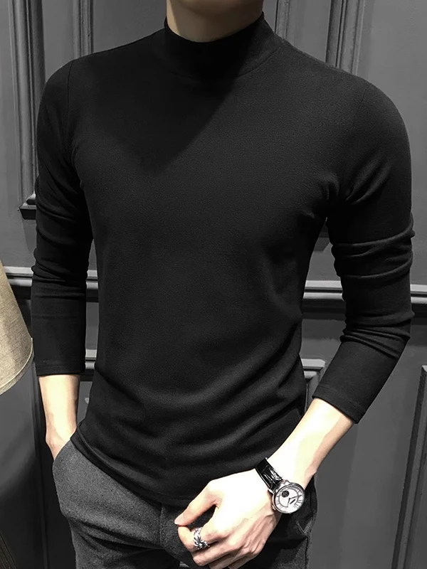 

Мужская приталенная термофутболка с длинным рукавом и высоким воротником, двусторонняя, из корейского полиэфирного волокна, для зимы