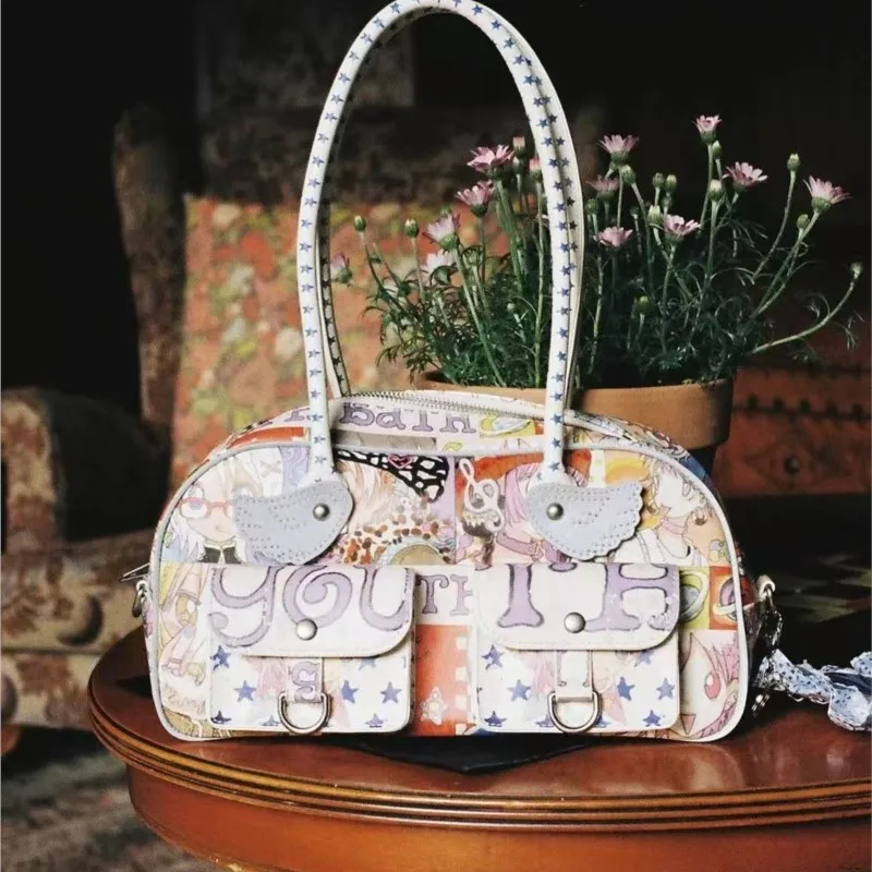 

Hot Girls Y2k Grunge Shoulder Bags Women High Street Wings Boston Pocket Underarm Bag Female Sweet Cool Moto Biker Handbag 2025