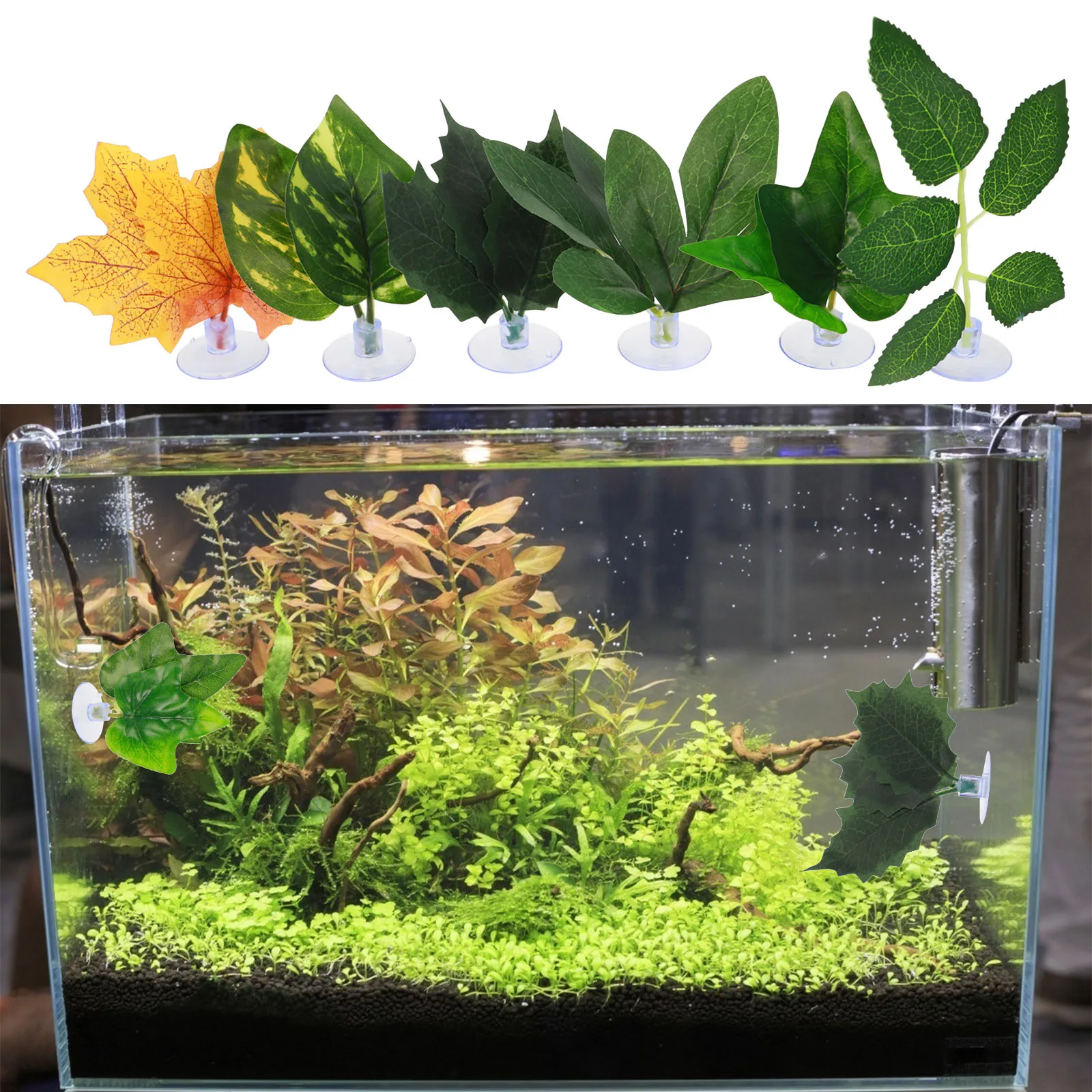

6pcs Lifelike Aquarium Leaves Decoration Fish Spawning Leaves For Fish Tank Betta Leaf Hammock Plastic Simulation Ornament Micro