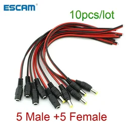 10 unids/lote 2,1x5,5 Mm enchufe macho hembra 12V CC Cable flexible para cámara Cctv conector extensión trasera 12V DC Cable