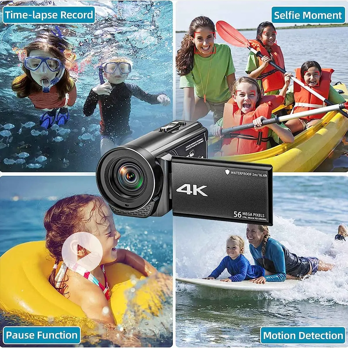 AABFK Video-Camcorder-Kamera 4K Ultra HD 56 MP 30 FPS Vlogging-Kamera, 18 x digitaler Zoom, wasserdichte Videokamera für YouTube