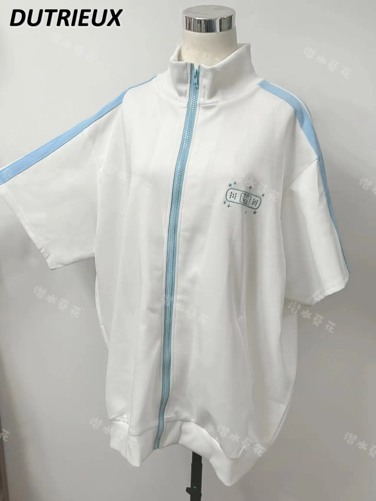 

Japanese Original Spring Summer New Color Matching Short-sleeved Sweatshirt Jacket Sweet Girls Versatile Loose Zipper Cardigan