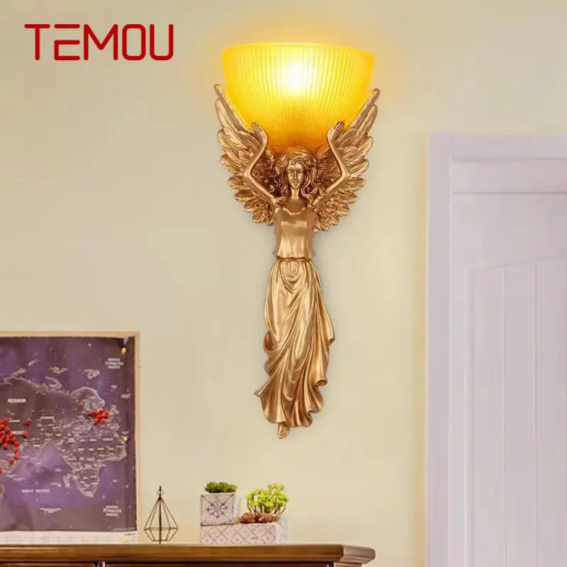 TEMOU Modern LED Angel Wall Lamp Interior Creative Gold Resin Sconce Light for Home Living Room Hotel Corridor Decor