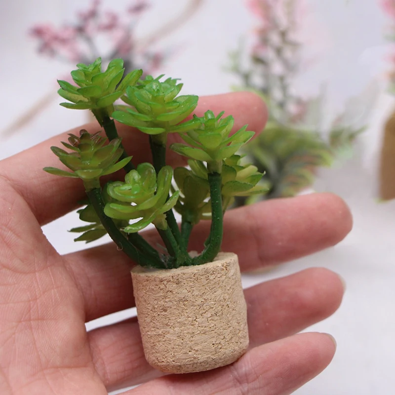 Planta de flores de simulación para casa de muñecas, modelo en maceta, plantas verdes en miniatura para decoración de jardín, adorno de Micro paisaje, 1:12