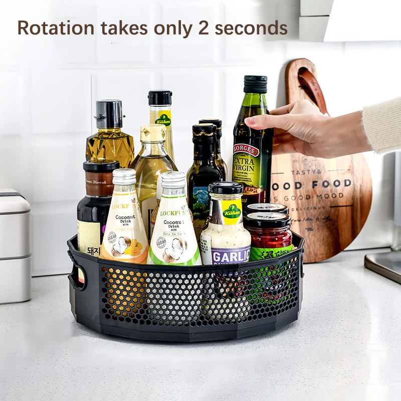 1pc 360 ° Rotating Plastic Storage Rack Bathroom Storage Rack Kitchen Food Oil Seasoning Bottle Storage Bracket Fruit Tray