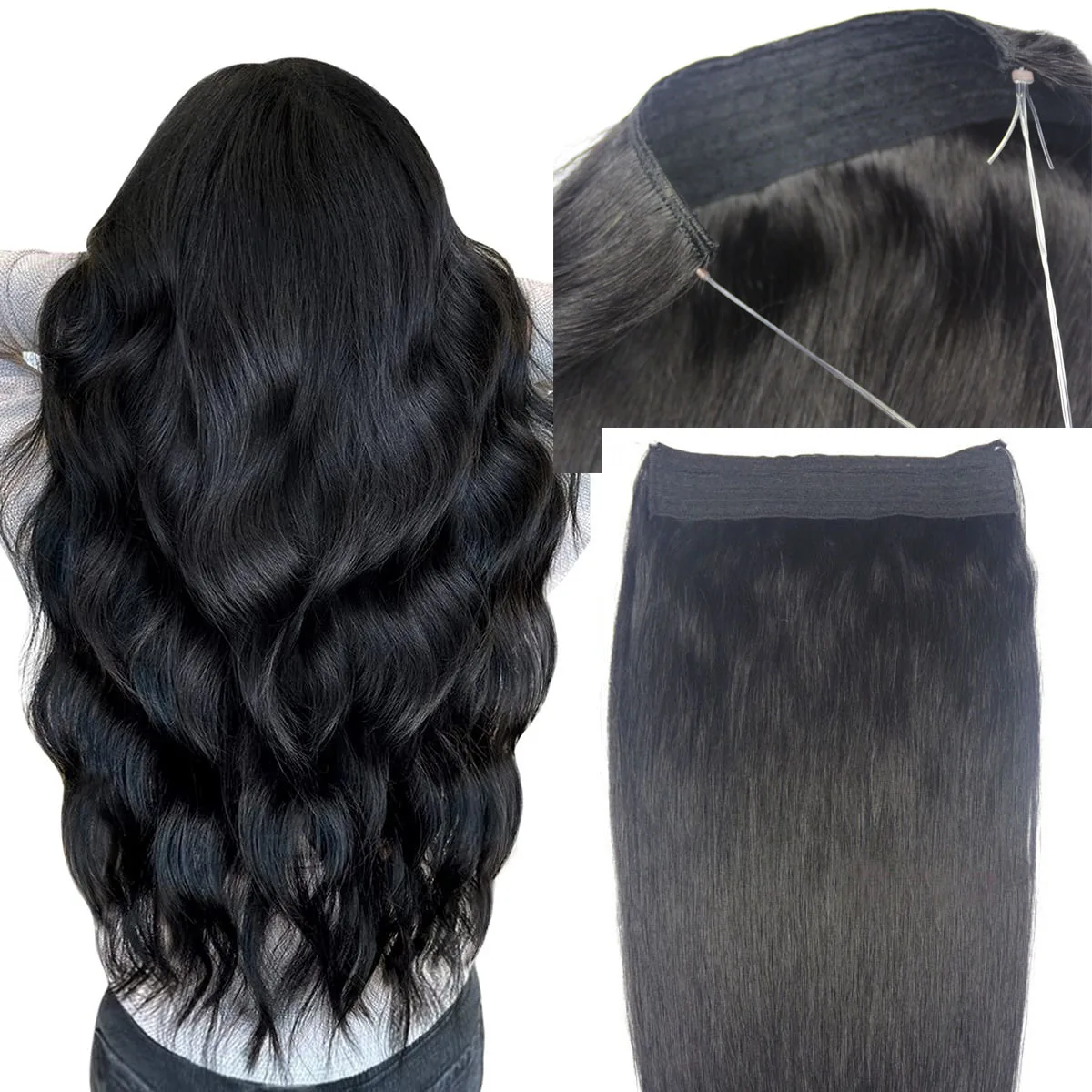 

Chocala 16"-28" Brazilian Remy Halo Human Hair Extensions 100g-200g Fish Line Wire One Piece Human Hair Extensions No Clips