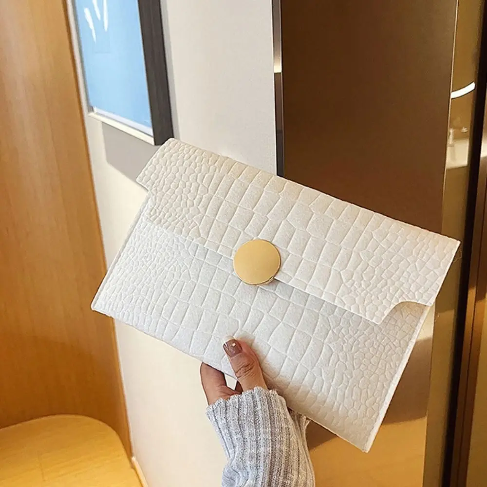 Pu Leather Envelope Evening Bag Korean Style Felt Crocodile Pattern Ladies Clutch Bag Solid Color Buckle Handheld Bag Travel