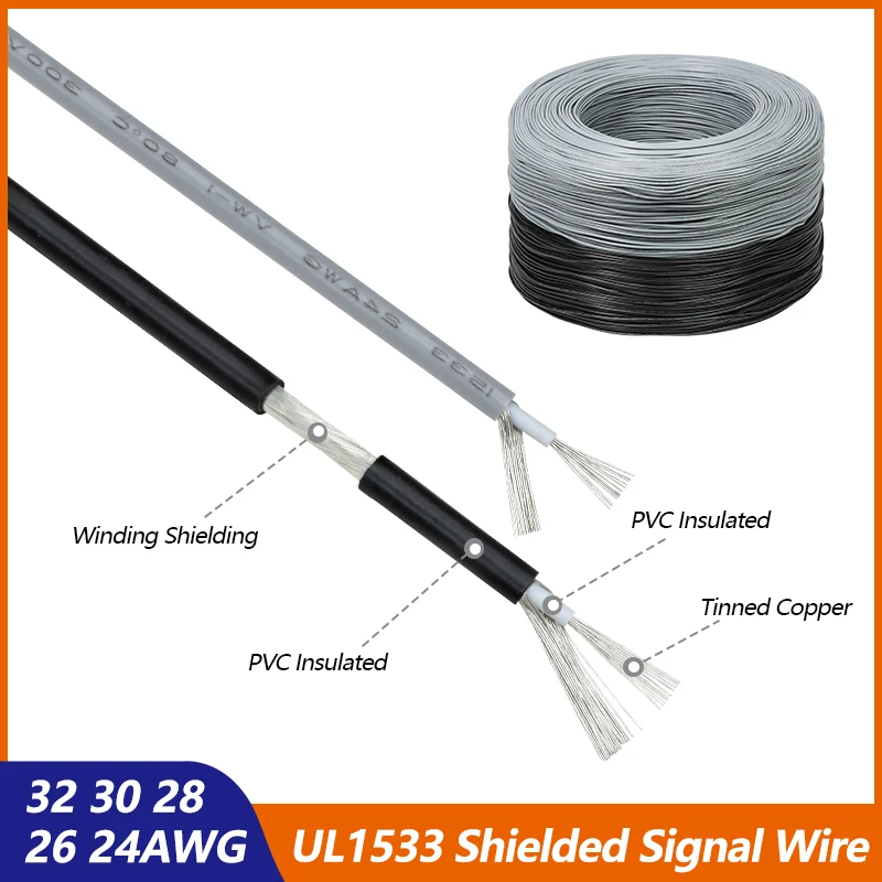 UL1533 Shielded Signal Wire 32 30 28 26 24 AWG PVC Insulated Channel Audio Single Core Headphone Tinned Copper Shielding Cables