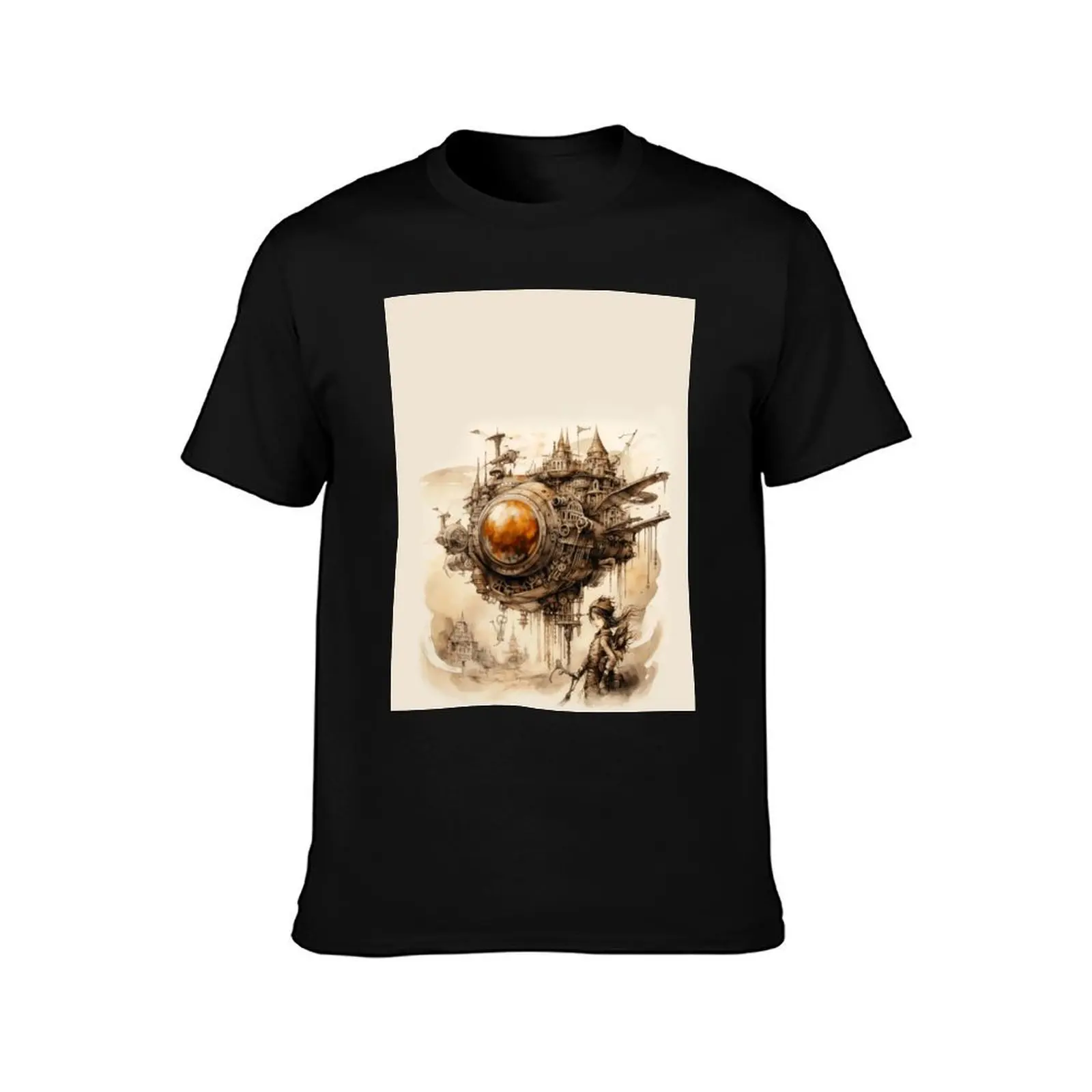 Steampunk ship with pilot - vintage - profile - 03 Graphic T-Shirt, Summer Casual Cotton Tee, Oversized Streetwear Tops