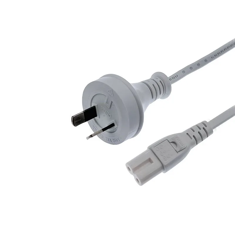 White Australian standard eight-figure tail power cord two-plug -C7 tail Australian two-core audio display plug cable 1m