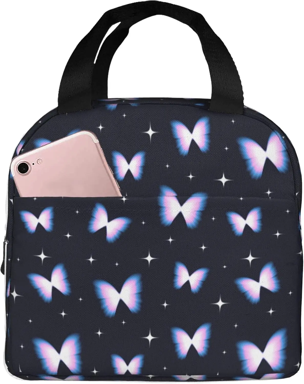 Pink Bow Pattern Lunch Bag, Unisex Reusable Insulated Lunch Tote Box, Girl Women Cooler Food Handbags Case High Capacity