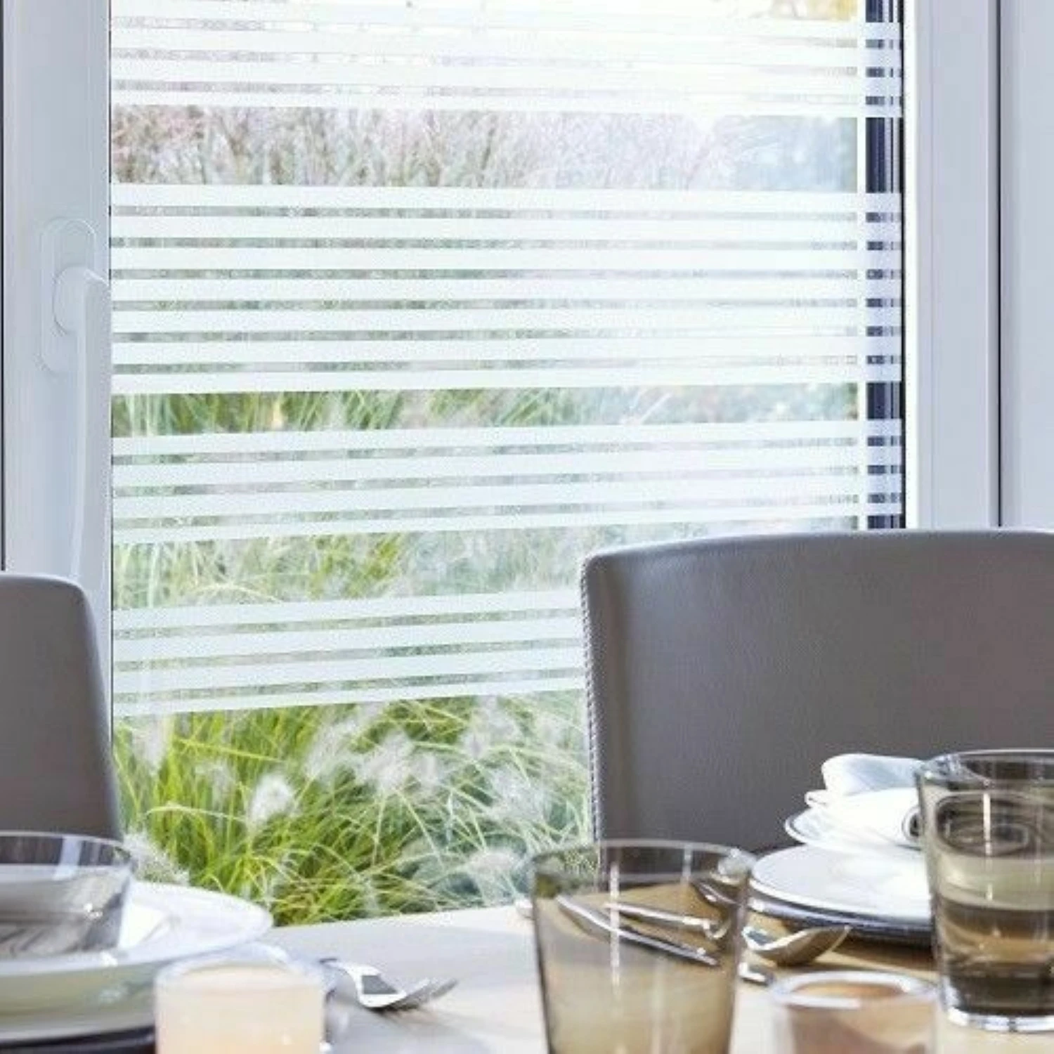 Frosted Striped Privacy Window Film Self Adhesive Removable for Home Office Bathroom Glass Door
