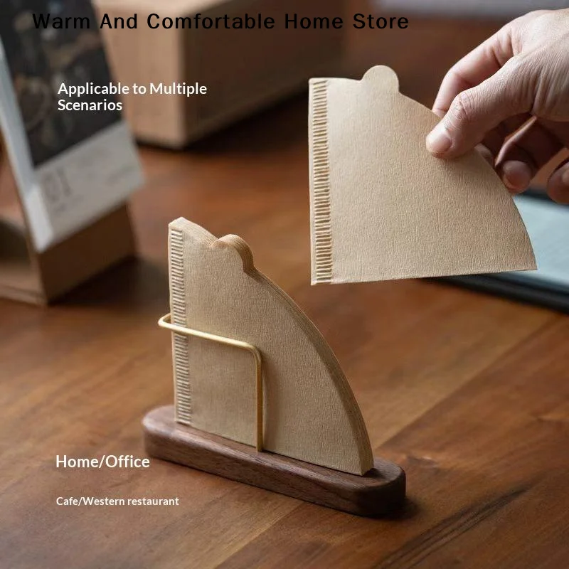 【W】Walnut Color Coffee Filter Holder Stand Paper Storage For Coffee Filters